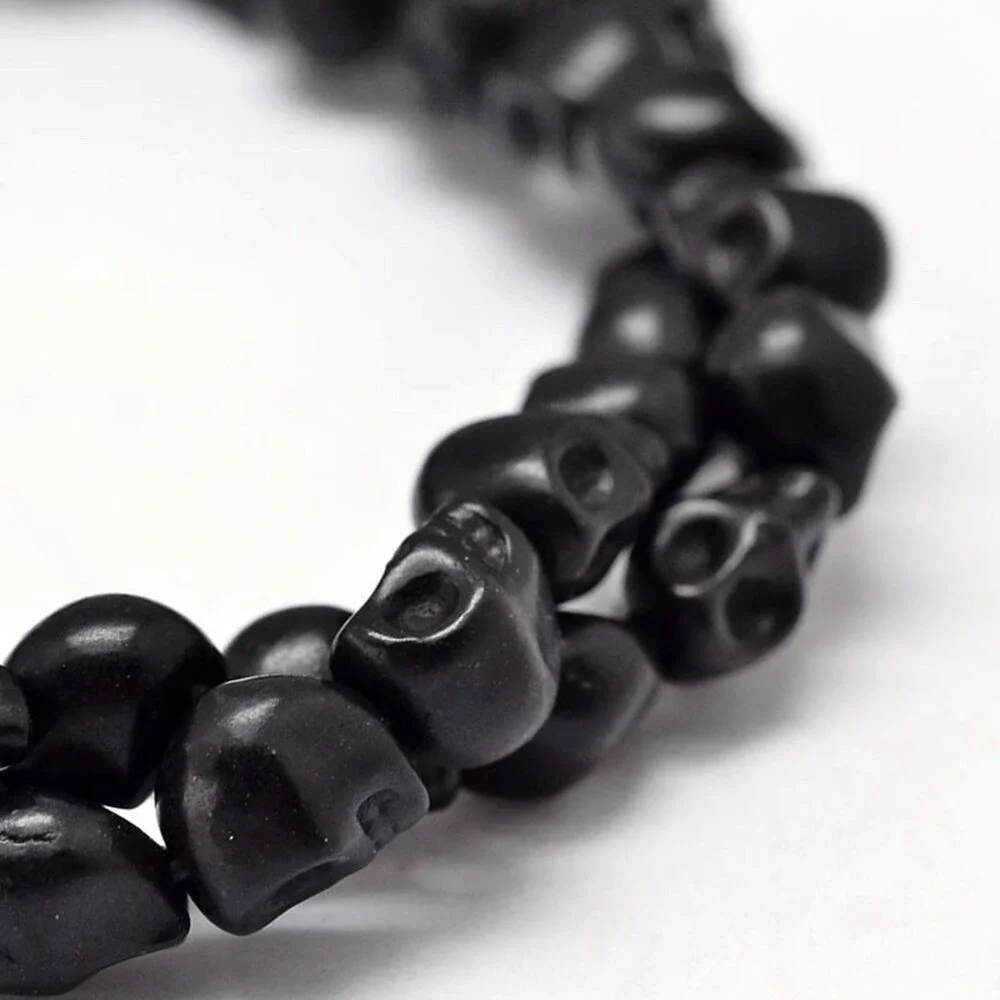 8x6x7MM Black Skulls Beads-ONE Gemstone Bead Strand-Jewelry Making Crafts NWT